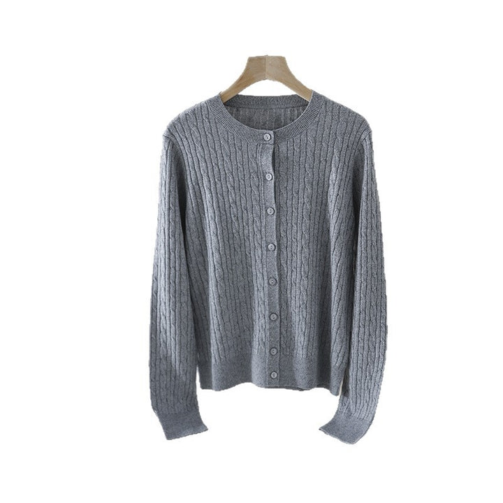 Damen Feiner Zopfmuster-Cardigan mit Rundhals und durchgehender Knopfleiste Drune