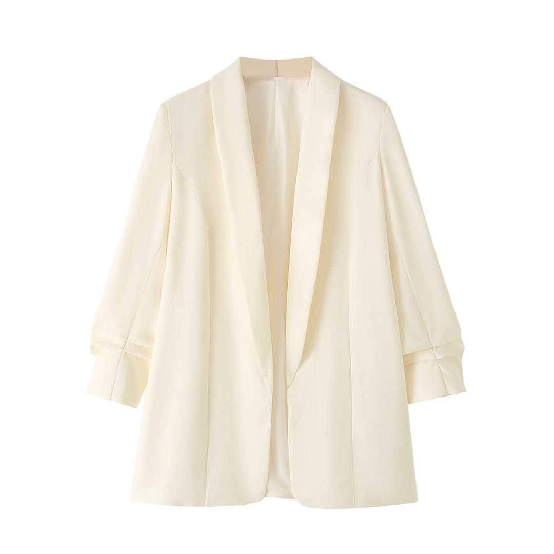 Damen nan lässiger Oversize-Blazer mit Schalkragen, offenem Schnitt und 3/4-Ärmeln Drune