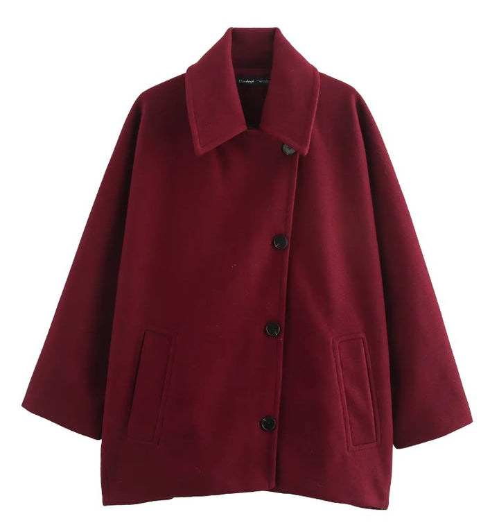 Damen 1200+ oversized Wollmix Kurzjacke mit legerer Silhouette und verdeckter Knopfleiste Drune