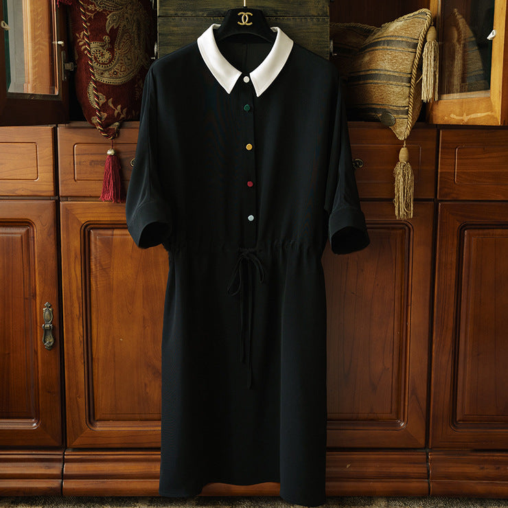 Damen Elegantes Kurzarmkleid mit Taillengürtel Drune