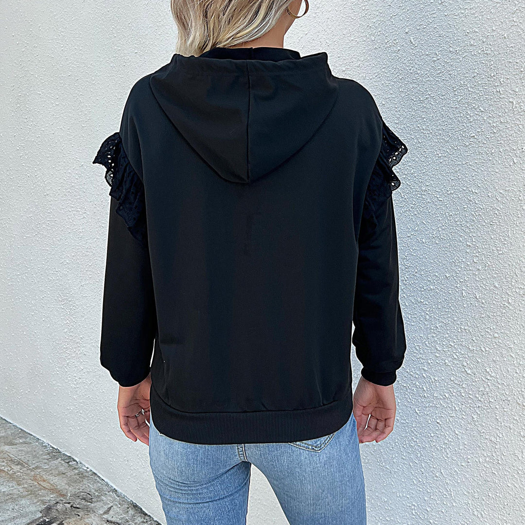 Damen Kapuzenpullover mit Spitzenvolants an den Schultern Drune