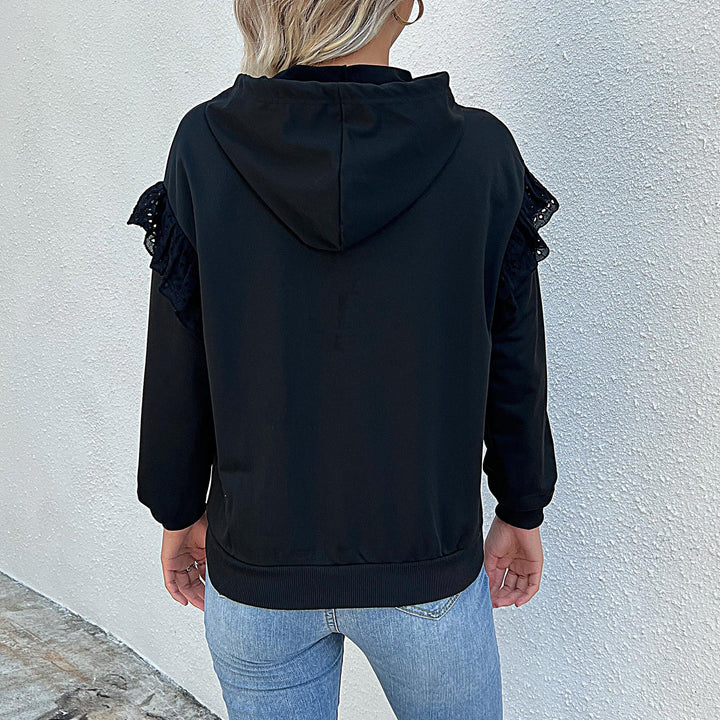 Damen Kapuzenpullover mit Spitzenvolants an den Schultern Drune