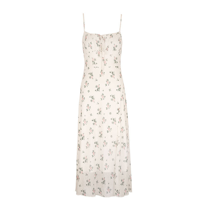 Damen Maxikleid mit feinen Spaghetti-Trägern und floralem Druck Drune