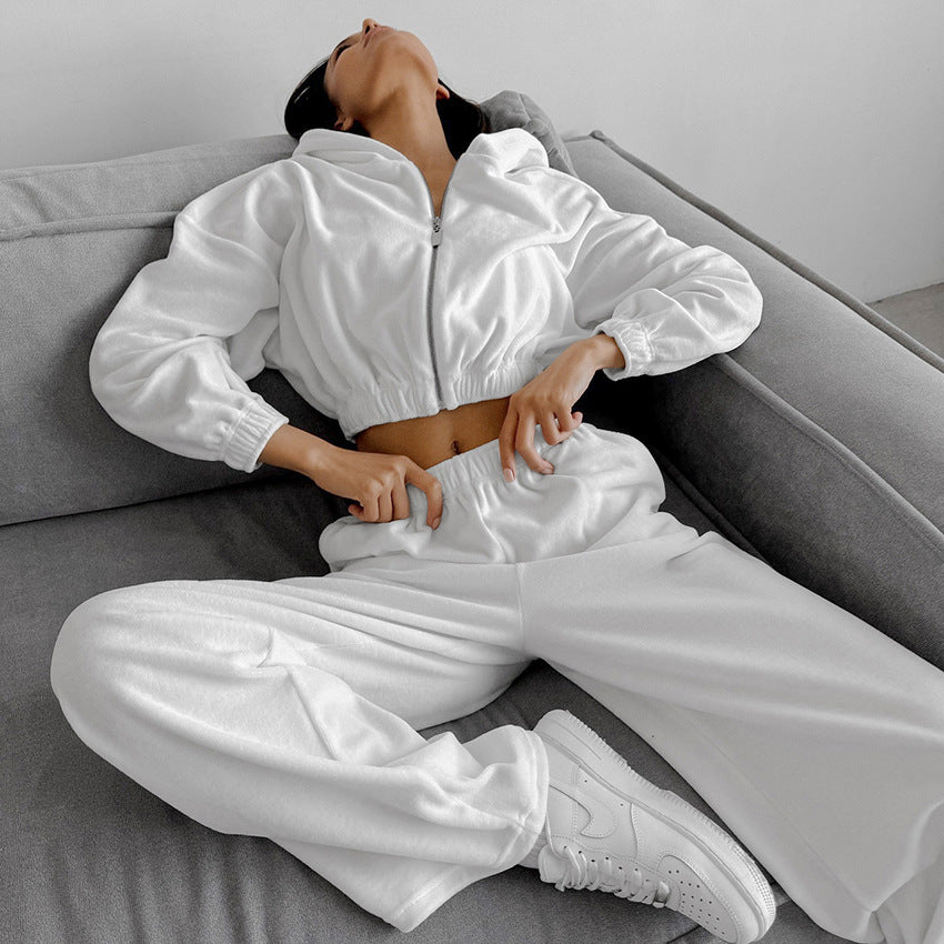 Damen lässiger Kapuzenpullover mit hohem Bund und weiten Hosen Drune