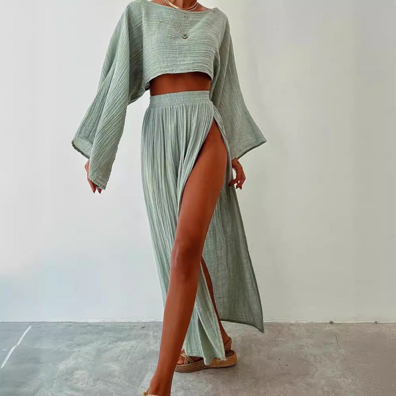 Damen Zweiteiliges Maxikleid mit Off-Shoulder-Design und Schlitz Drune