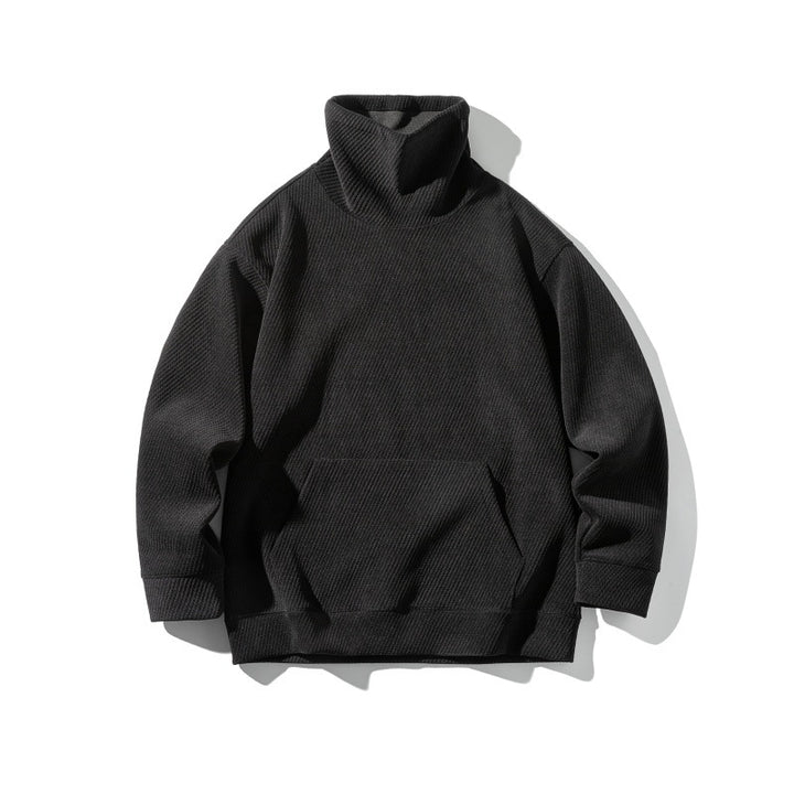 Unisex Oversize Waffelstruktur-Halbrollkragen-Sweatshirt mit Kängurutasche Drune