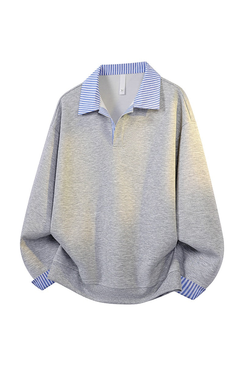 Damen Oversize-Polo-Sweatshirt mit Kontrastkragen & gestreiften Manschetten Drune