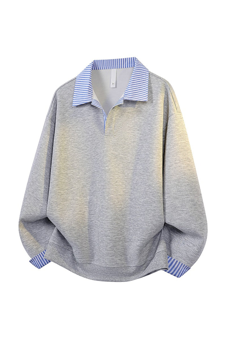 Damen Oversize-Polo-Sweatshirt mit Kontrastkragen & gestreiften Manschetten Drune
