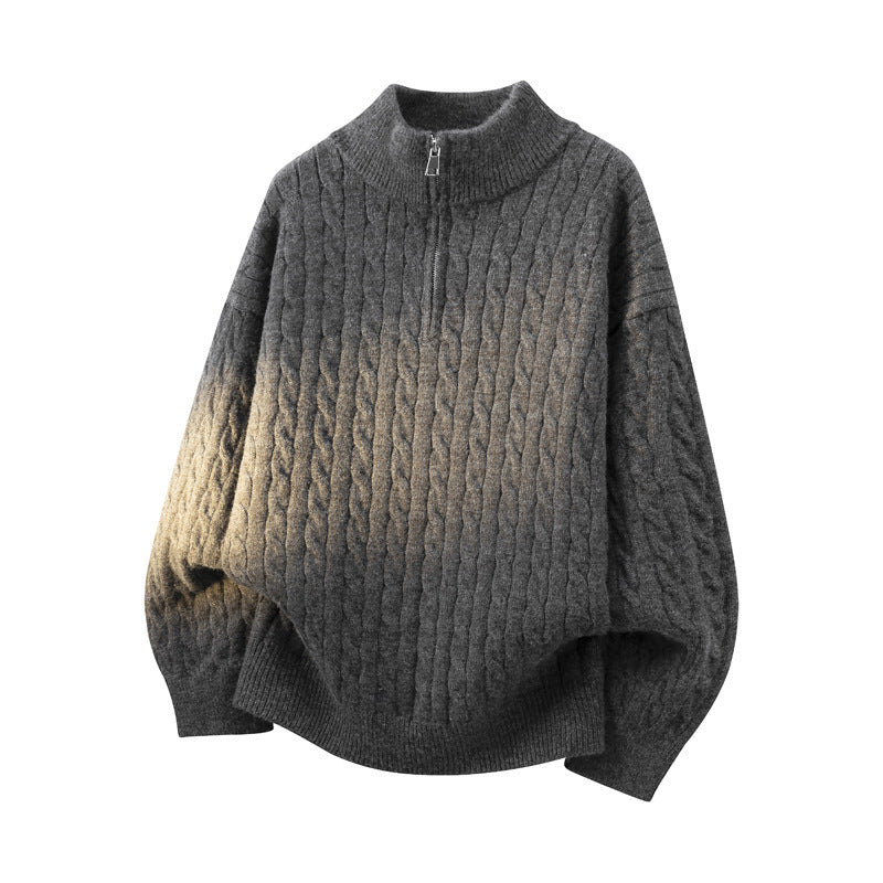 Damen Grobgestrickter Half-Zip Pullover mit Zopfmuster und Stehkragen Drune