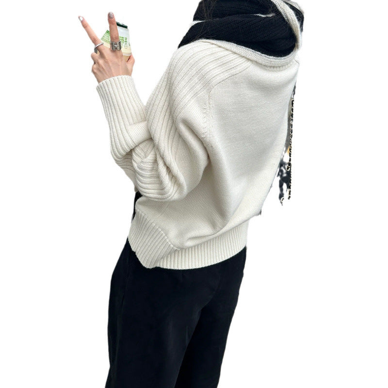 Damen gemütlicher Strickpullover mit Rundhalsausschnitt und breiten Rippbündchen Drune