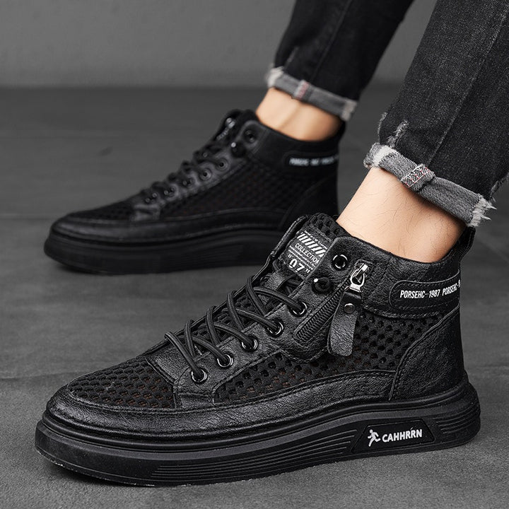 Herren High-Top Sneaker mit luftiger Mesh-Perforation, seitlichem Reißverschluss und dicker Profilsohle Drune