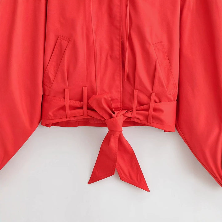 Damen Kurzjacke im Blousonstil mit Bindegürtel und breitem Kragen Drune