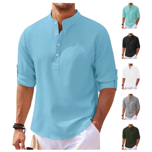 Damen nan oversized Langarm-Henley mit Stehkragen Waffelstruktur und Ärmelsicherung Drune