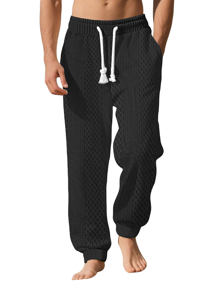 Herren nan gestrickte Wohlfühlhose mit Zopfstruktur, elastischem Bund, Kordelzug und Eingrifftaschen Drune