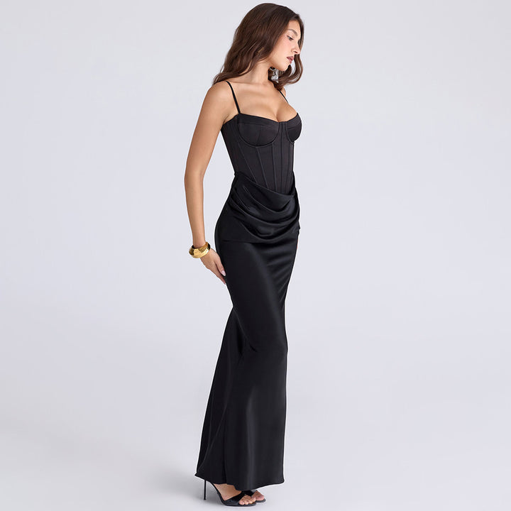 Damen Abendkleid mit tailliertem Bustier-Oberteil und fließendem Rock Drune