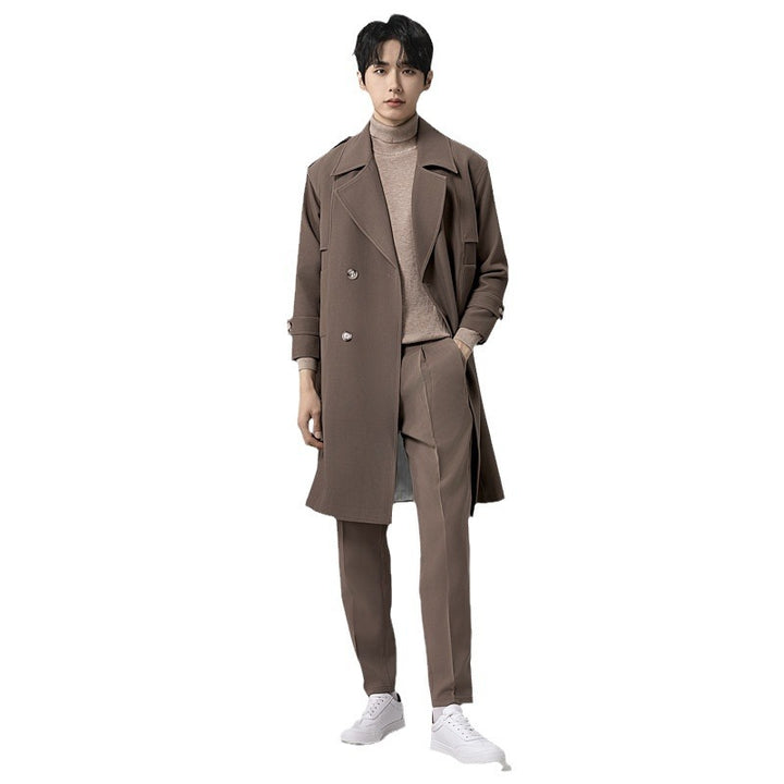 Herren Doppelreihiger Trenchcoat mit Taillengürtel und klassischem Revers Drune