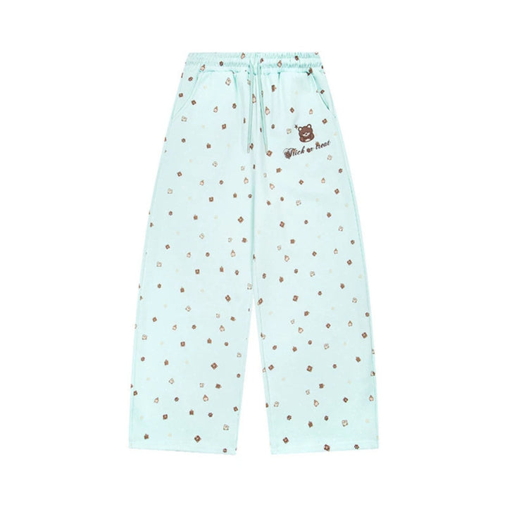 Damen Weite Loungehose im Culotte‑Stil mit elastischem Komfortbund und süßem Bären‑Print Drune