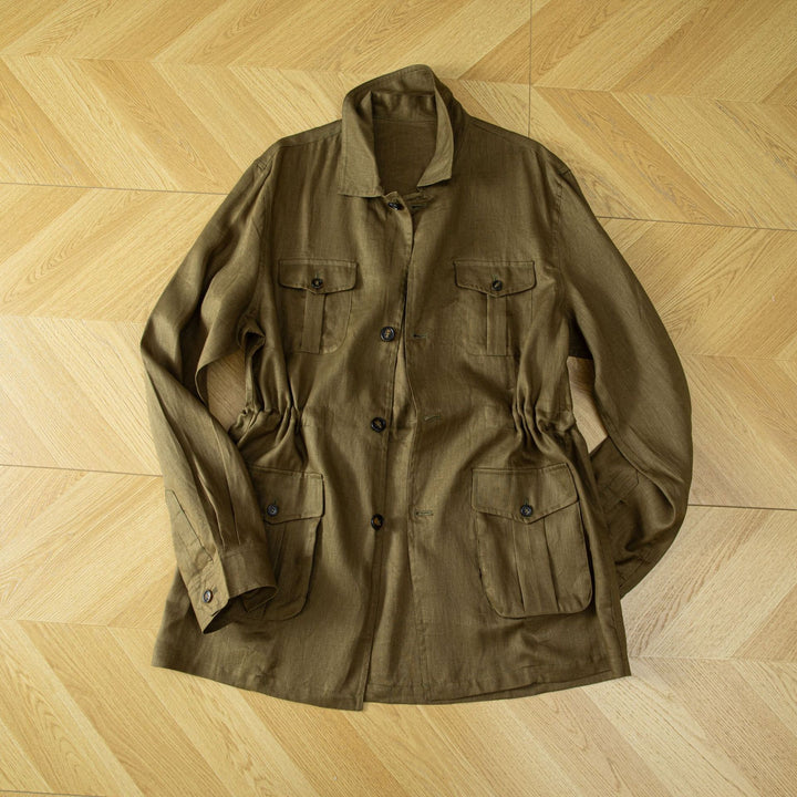 Damen Utility-Jacke aus Leinenmix mit Tunnelzug, Pattentaschen und Hemdkragen Drune