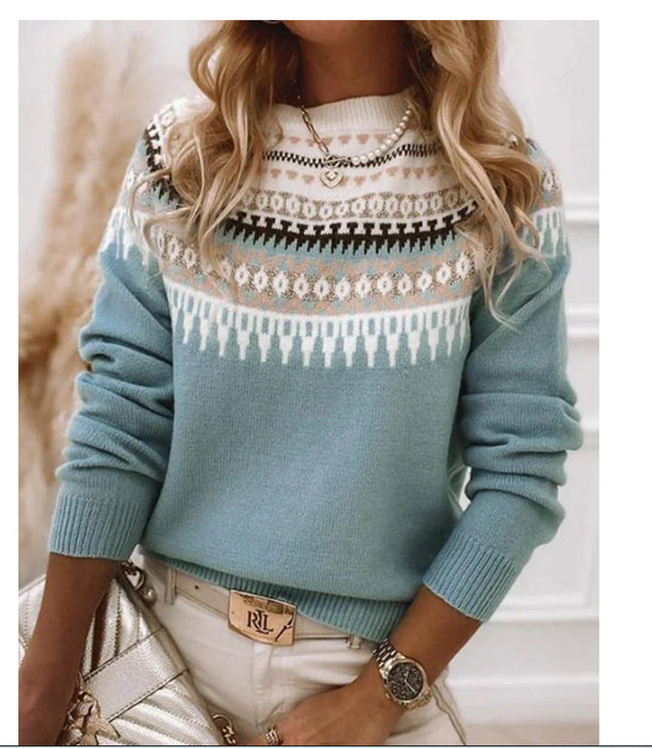 Damen nan Norwegerpullover aus Wollmix mit Rundhalsausschnitt und traditionellem Fair-Isle-Yoke Drune