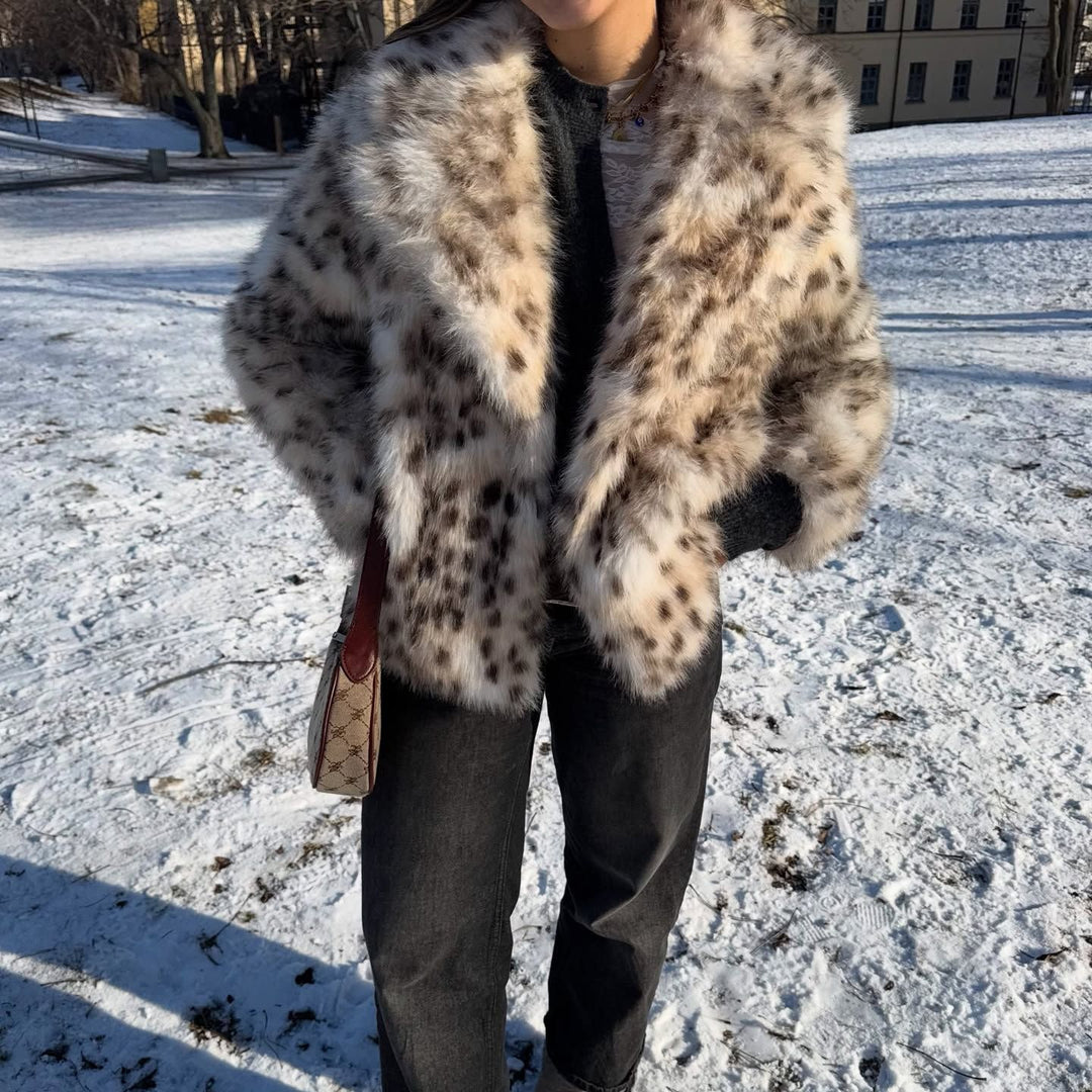 Damen Gefleckte Kurz-Kunstpelzjacke mit Boxy-Silhouette und voluminösem Flor Drune
