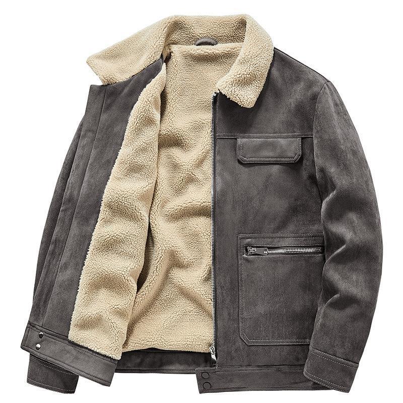Herren Veloursimitatjacke im Fliegerstil mit Teddyfutter und Reißverschlusstaschen Drune