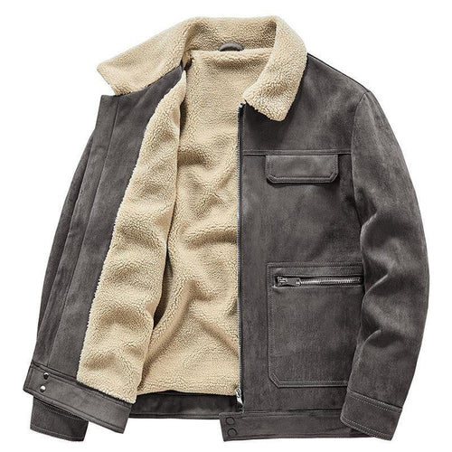 Herren Veloursimitatjacke im Fliegerstil mit Teddyfutter und Reißverschlusstaschen Drune