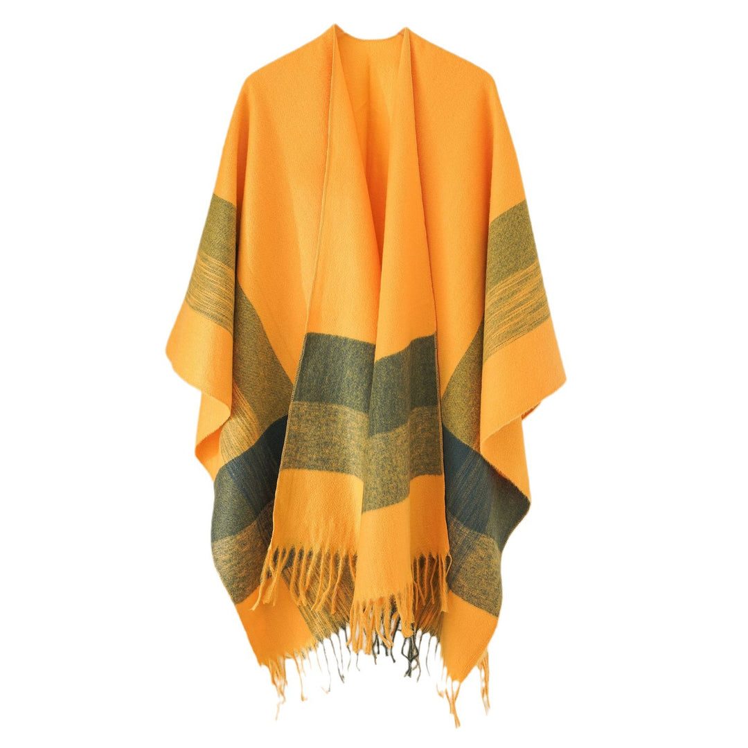 Damen Weichfallender Wollmix-Poncho mit Fransen Drune