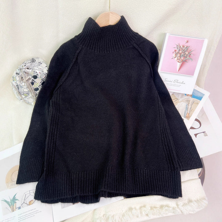 Damen modischer Oversized Pullover mit strukturiertem Stehkragen Drune
