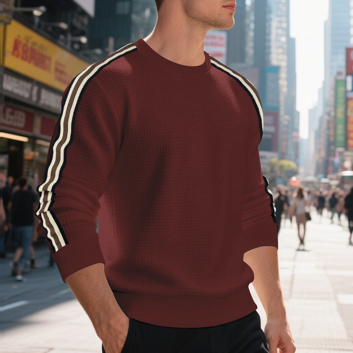 Herren Waffelstrick-Pullover mit kontrastierenden Ärmelstreifen und Rundhalsausschnitt Drune