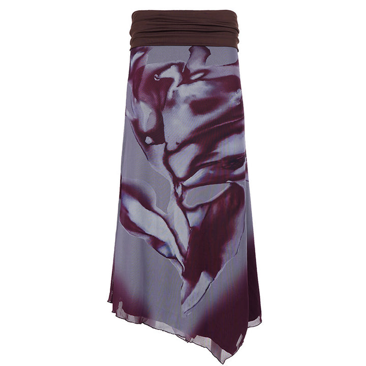 Damen Asymmetrischer Lagen-Chiffon-Maxirock mit Umschlagbund und Aquarellprint Drune
