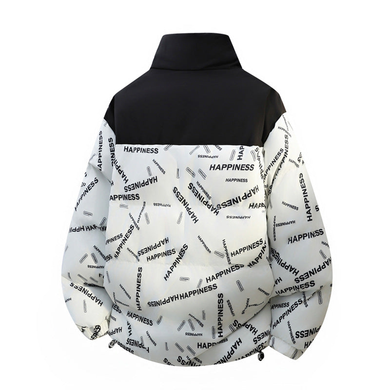 Unisex Oversize-Steppjacke mit Allover-Print, Stehkragen & Kordelzugsaum Drune
