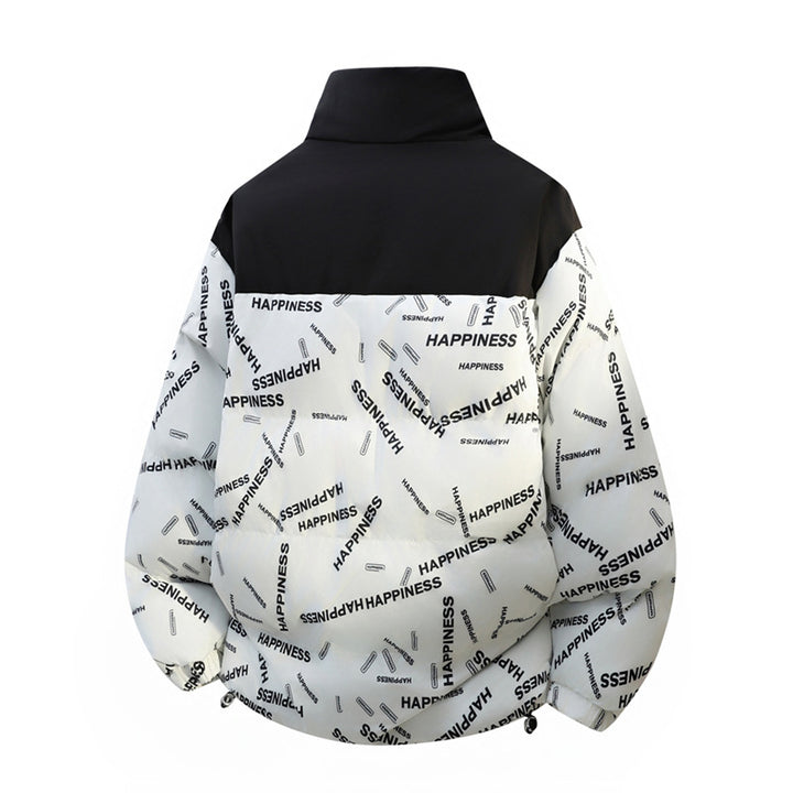 Unisex Oversize-Steppjacke mit Allover-Print, Stehkragen & Kordelzugsaum Drune