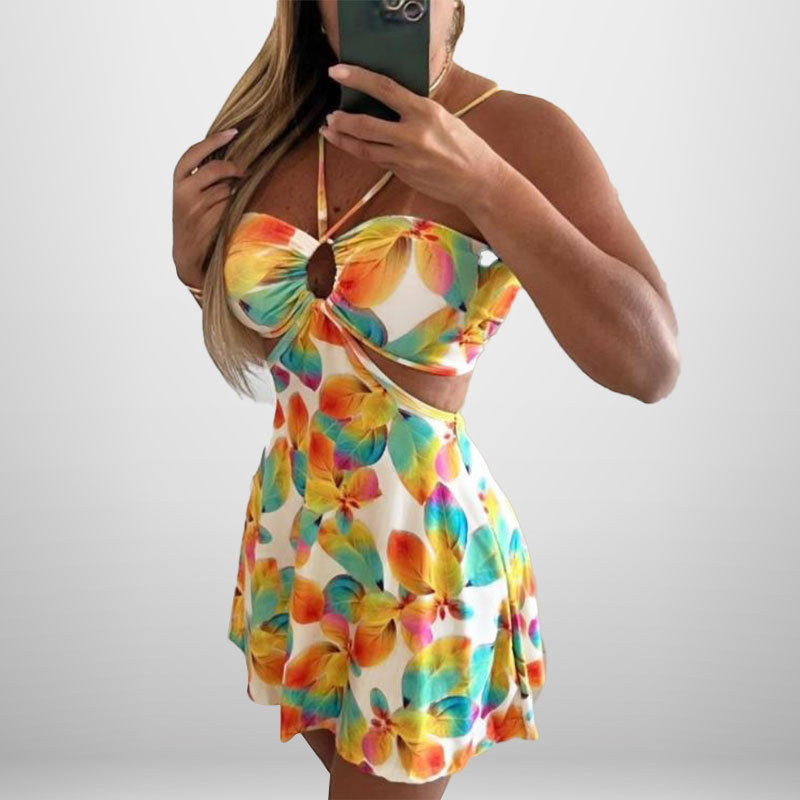 Damen Cut-Out Sommerkleid mit floralem Design und verspieltem Ausschnitt Drune