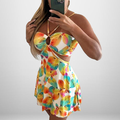 Damen Cut-Out Sommerkleid mit floralem Design und verspieltem Ausschnitt Drune