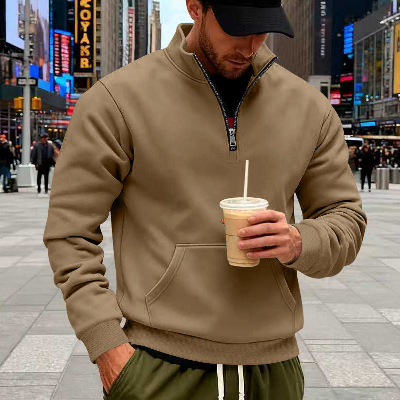 Herren Halbzip-Sweatshirt mit Kängurutasche und Stehkragen Drune