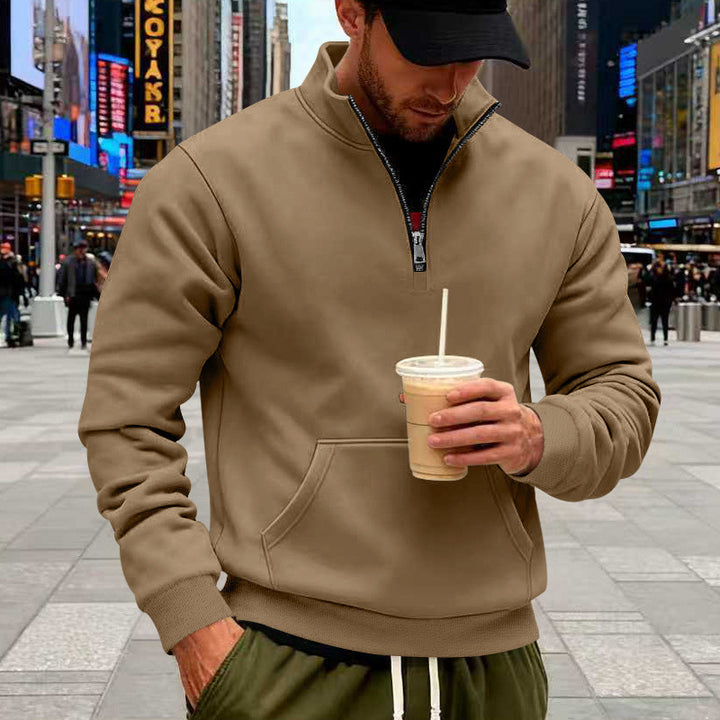 Herren Halbzip-Sweatshirt mit Kängurutasche und Stehkragen Drune