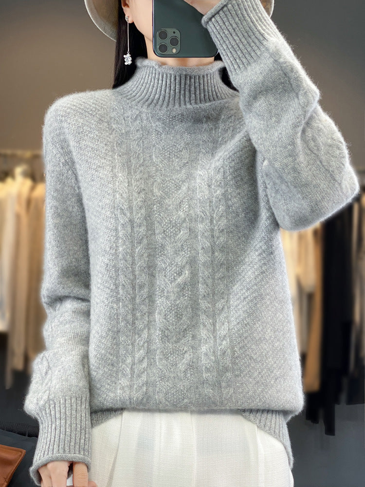Damen Weicher Zopfstrick‑Mockneckpullover mit kaschmirähnlicher Haptik und verlängerten Rippbündchen Drune