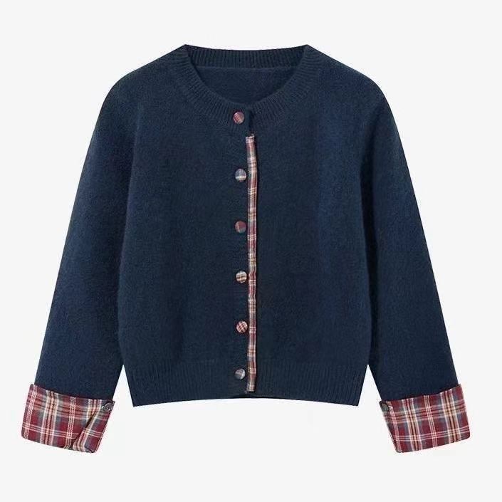 Damen Strickjacke mit Karomuster und eleganten Knopfdetails Drune