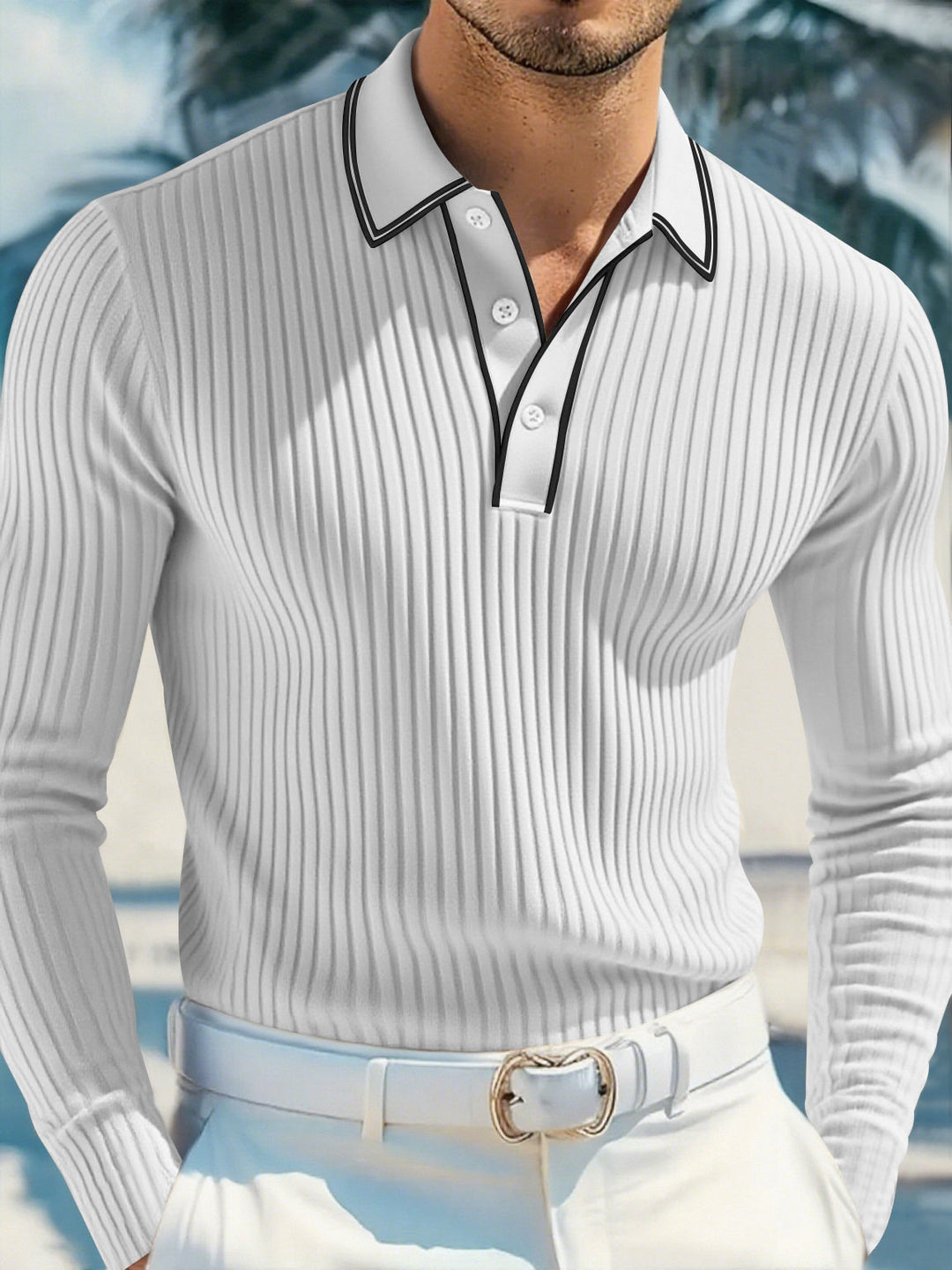 Herren Elegantes Langarm Poloshirt Drune