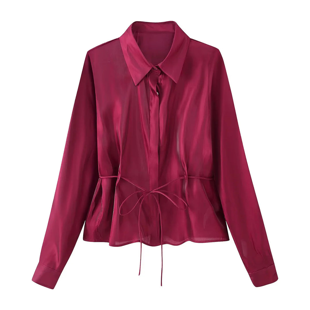 Damen nan taillierte Hemdbluse mit Schößchen, Hemdkragen und Manschetten Drune