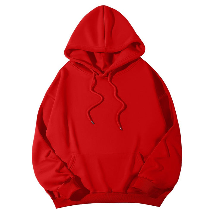 Unisex minimalistischer Kapuzenpullover mit verlängertem Rücken und Kängurutasche Drune