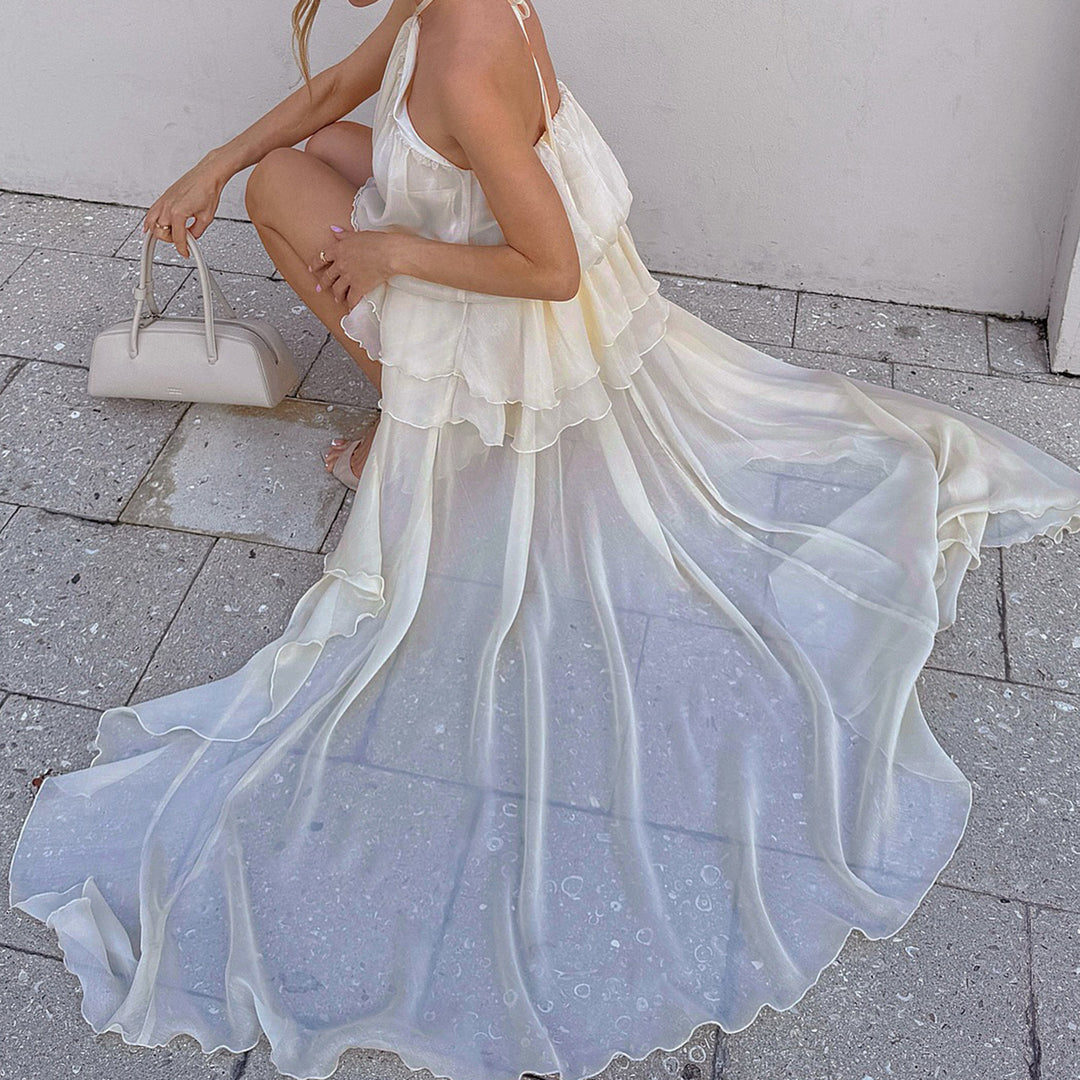 Damen leichtes Wickelkleid mit Volant und asymmetrischem Saum Drune