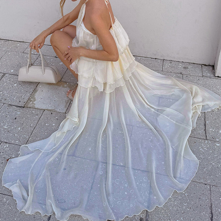Damen leichtes Wickelkleid mit Volant und asymmetrischem Saum Drune