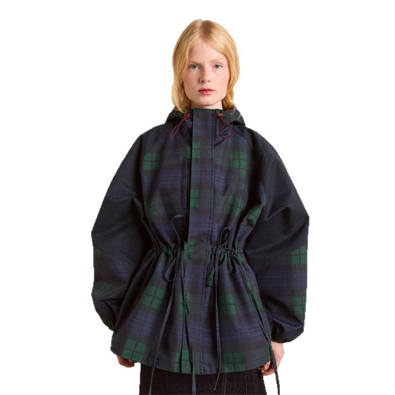 Damen Oversized Jacke im lässigen Karo-Design mit praktischen Taschen und Taillenzug Drune