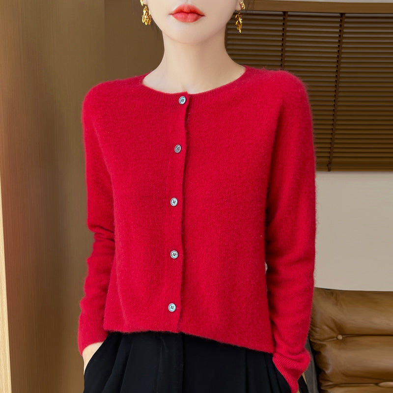 Damen Kuscheliger Kurzcardigan aus Mohair‑Mix mit feiner Schurwollstruktur und Perlmuttknopfleiste Drune