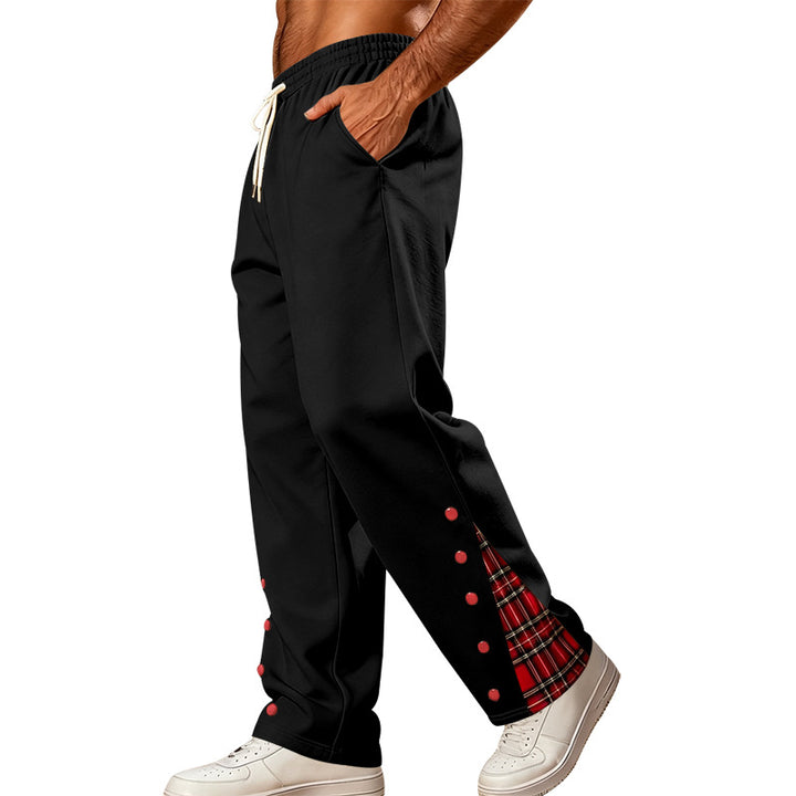 Herren Lockere Jogginghose mit Karo‑Einsatz und Druckknopf‑Details Drune