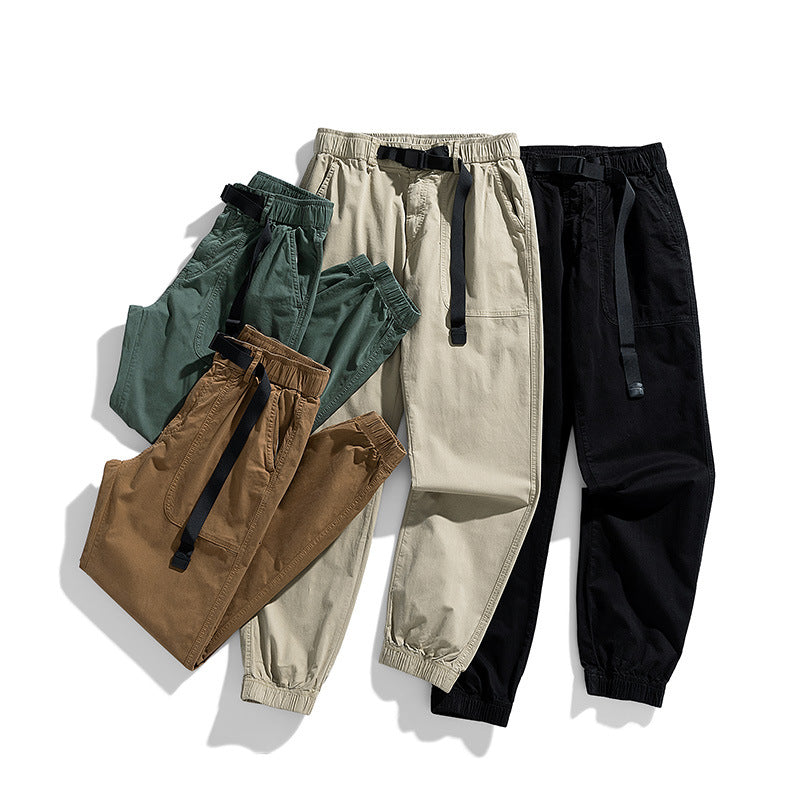Herren Casual-Joggerhose aus Baumwoll‑Twill mit elastischem Bund, integriertem Webgürtel und geripptem Knöchelabschluss Drune