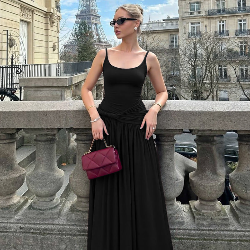Damen Elegantes Maxikleid mit Drapierung und Spaghetti-Trägern Drune