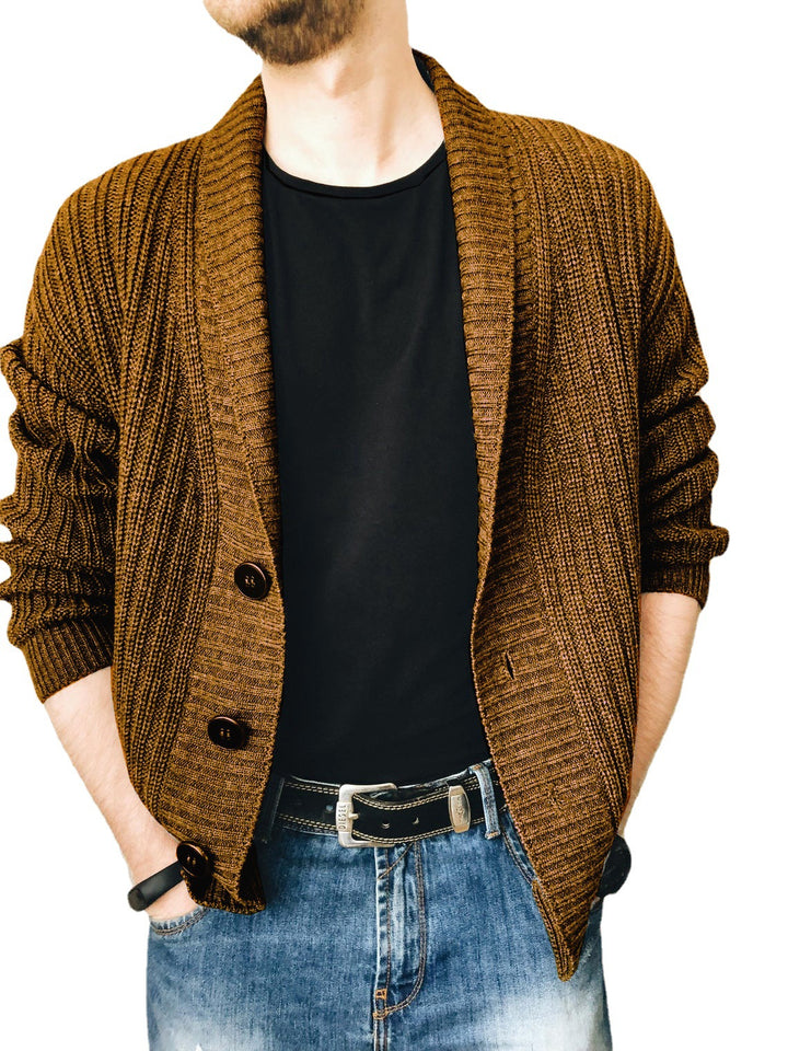 Herren Strickjacke mit tiefem Kragen Drune