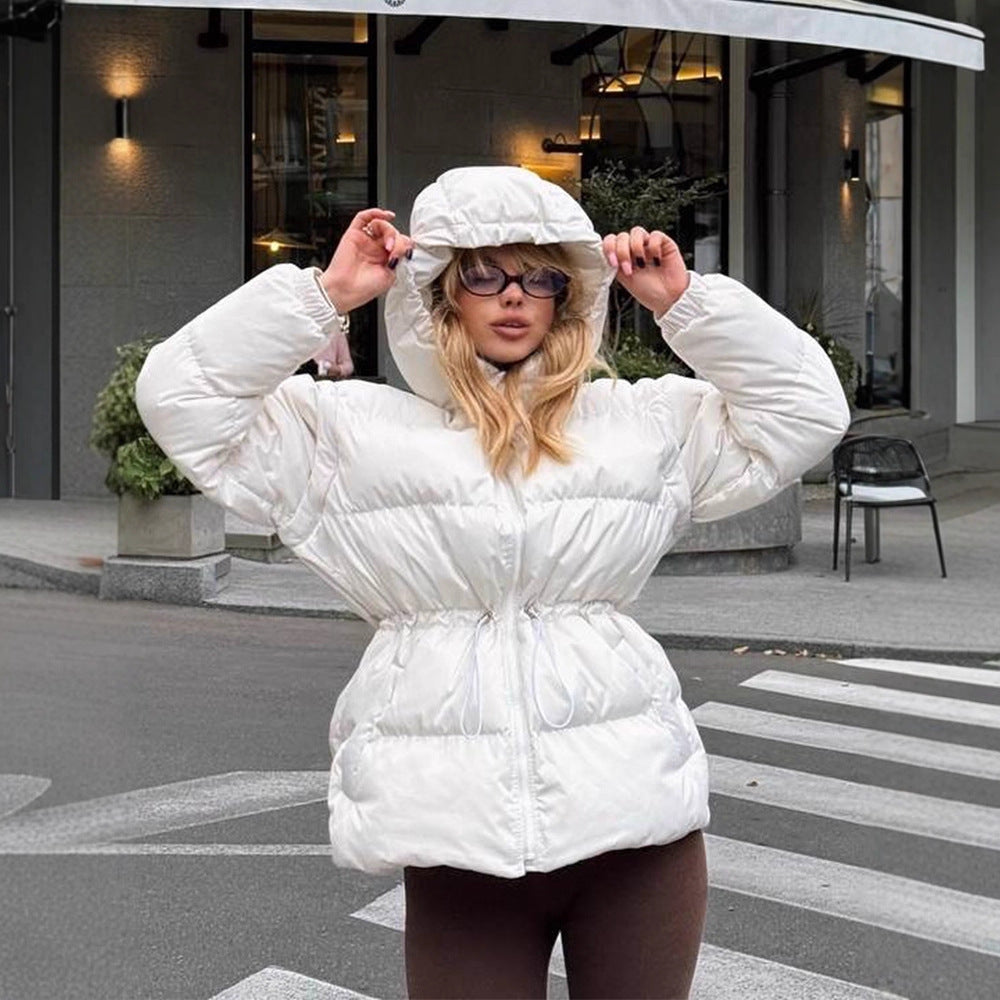 Damen Wattierte Kapuzen‑Steppjacke mit Taillen‑Kordelzug und Boxy‑Ärmeln Drune